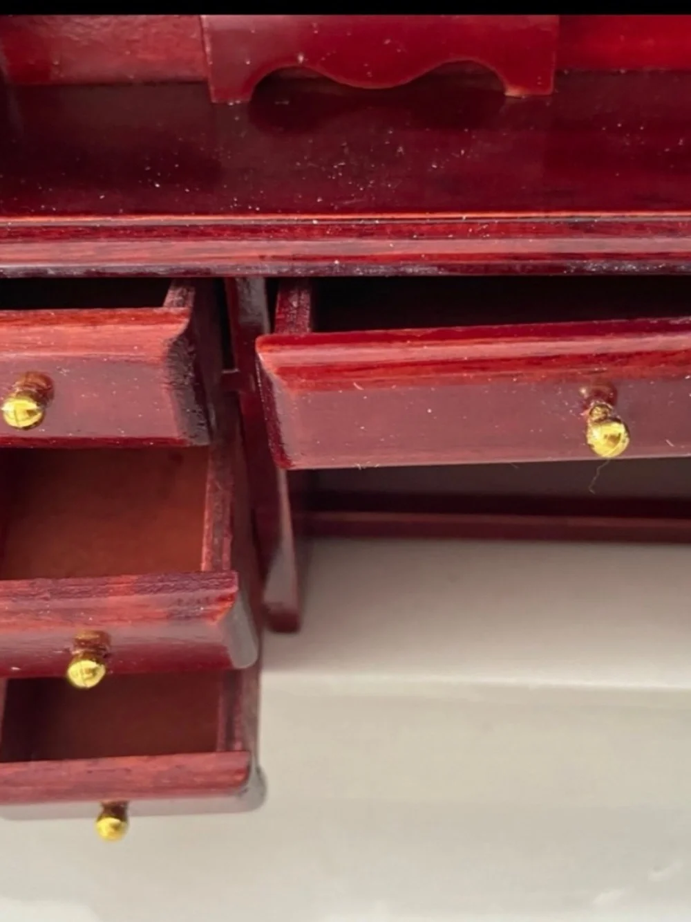 VTG 80's DOLL HOUSE OFFICE WOODEN MAHOGANY FURNITURE DETAILED LIBRARY DESK